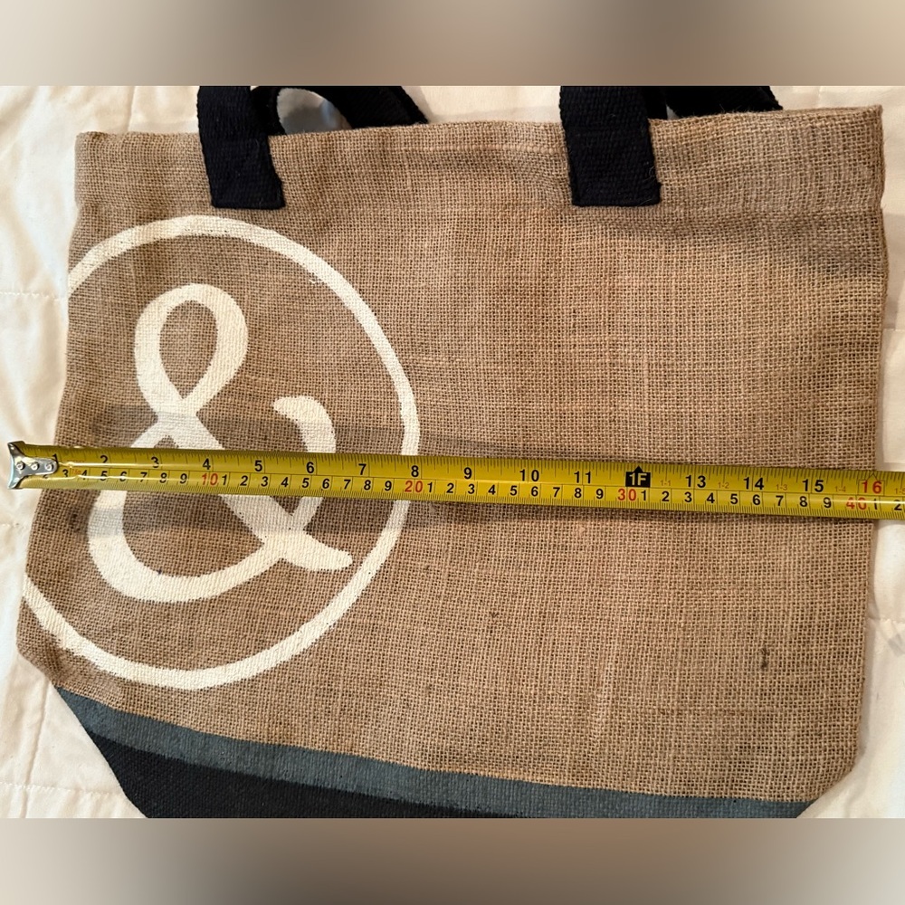 Mary & Martha Ampersand Burlap Lined Tote Bag with Black Handles NEW - Picture 7 of 10
